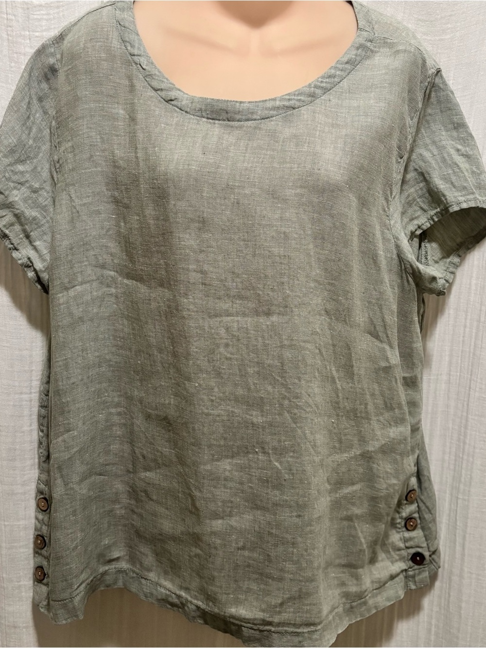 Cynthia Rowley Green Linen Woven Scoop Neck Short Sleeve Button Top Size XL